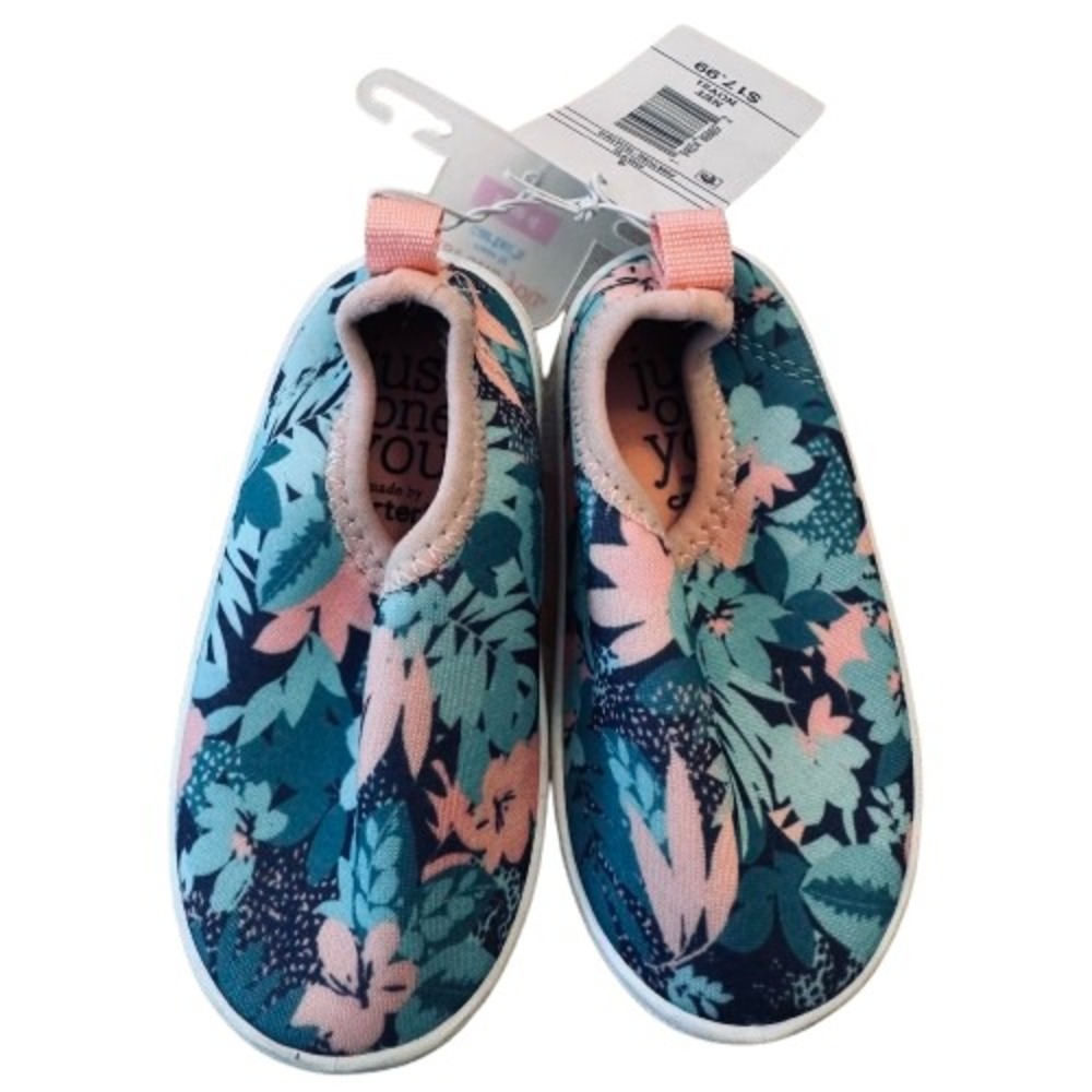 Just One You Carter's Girls Size 4 Floral Slip On Casual Shoes‎ Aqua Pink NWT